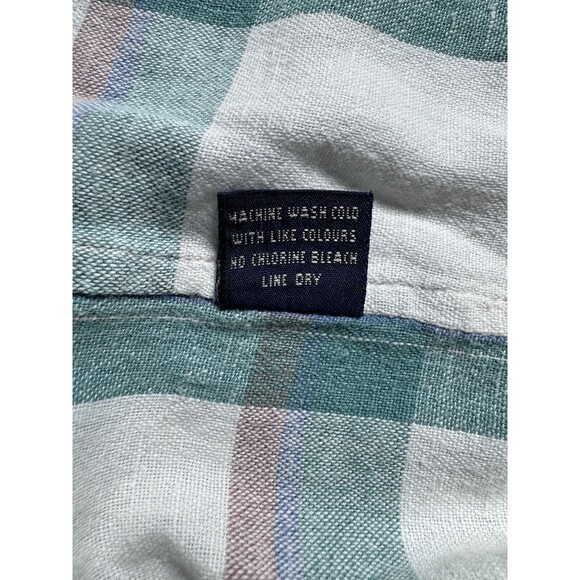 Bogari Studio Mens M Linen Windowpane Plaid Short Sleeve Button Down Shirt - Picture 12 of 14